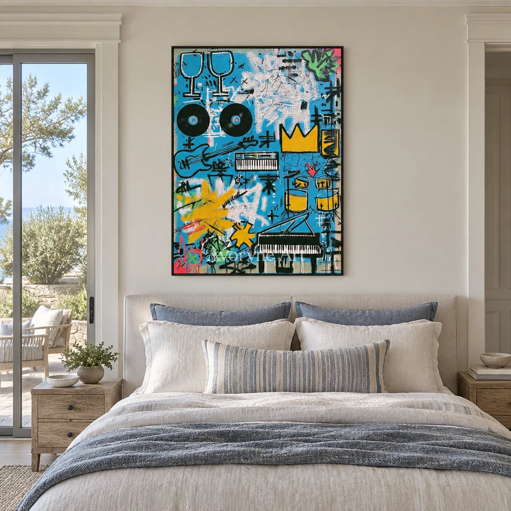 Ivory Distant Passage: Blue Symbol Graffiti — bedroom black