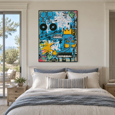 Ivory Distant Passage: Blue Symbol Graffiti — bedroom black