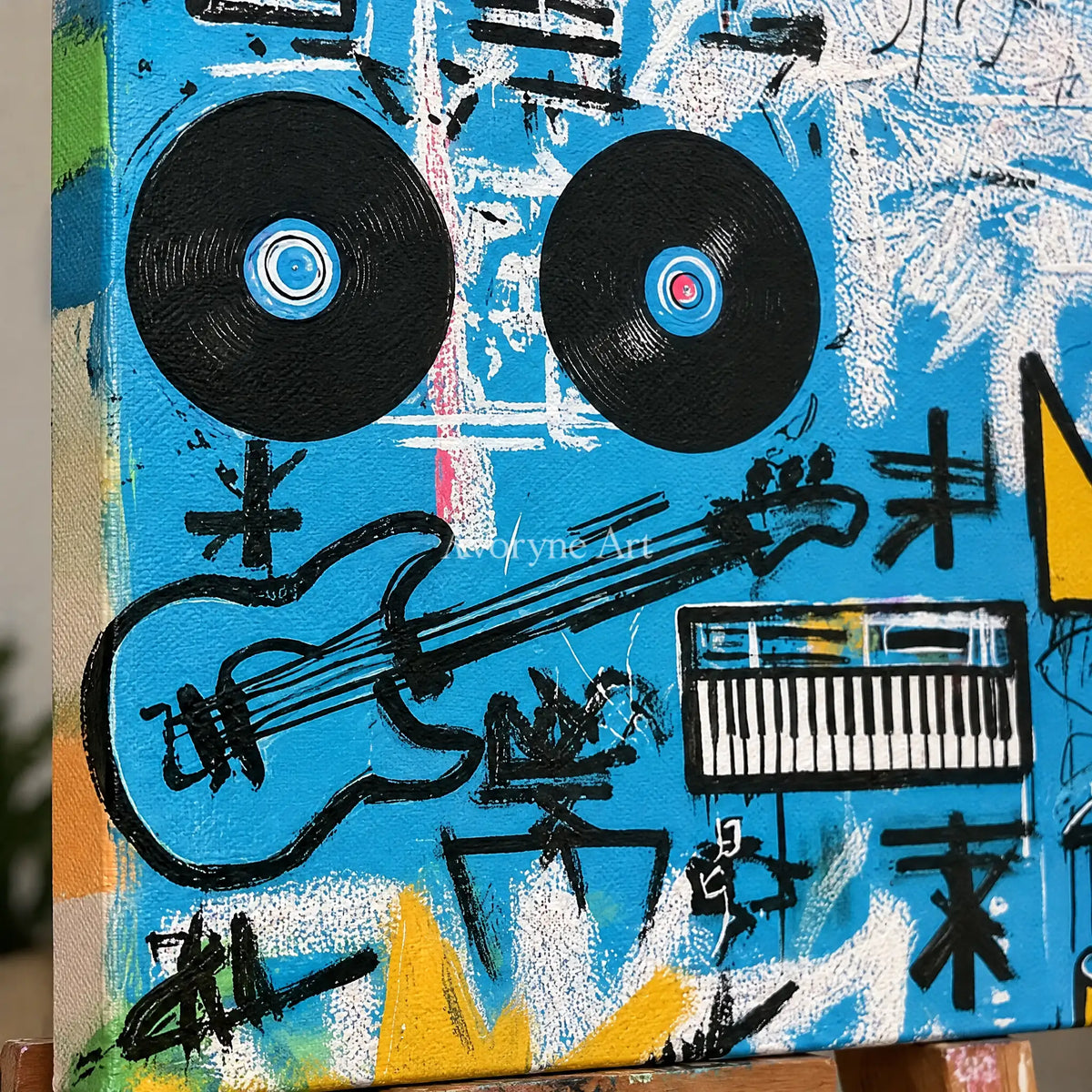 Ivory Distant Passage: Blue Symbol Graffiti — detail easel