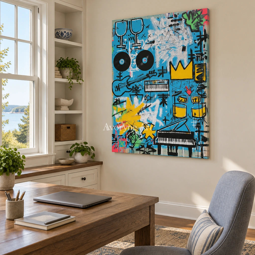 Ivory Distant Passage: Blue Symbol Graffiti — office frameless