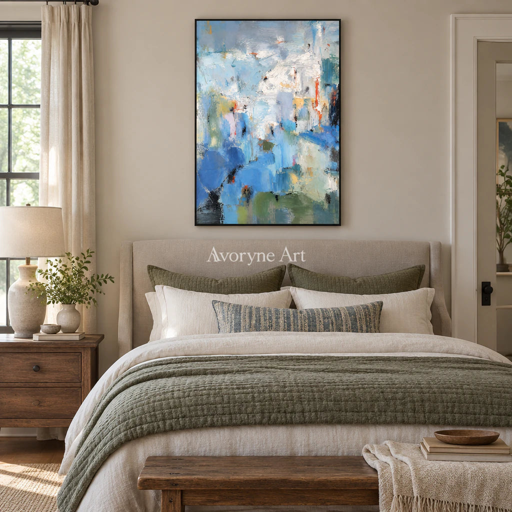 Blue Palimpsest: Blue Textured Abstract Wall Art — bedroom black