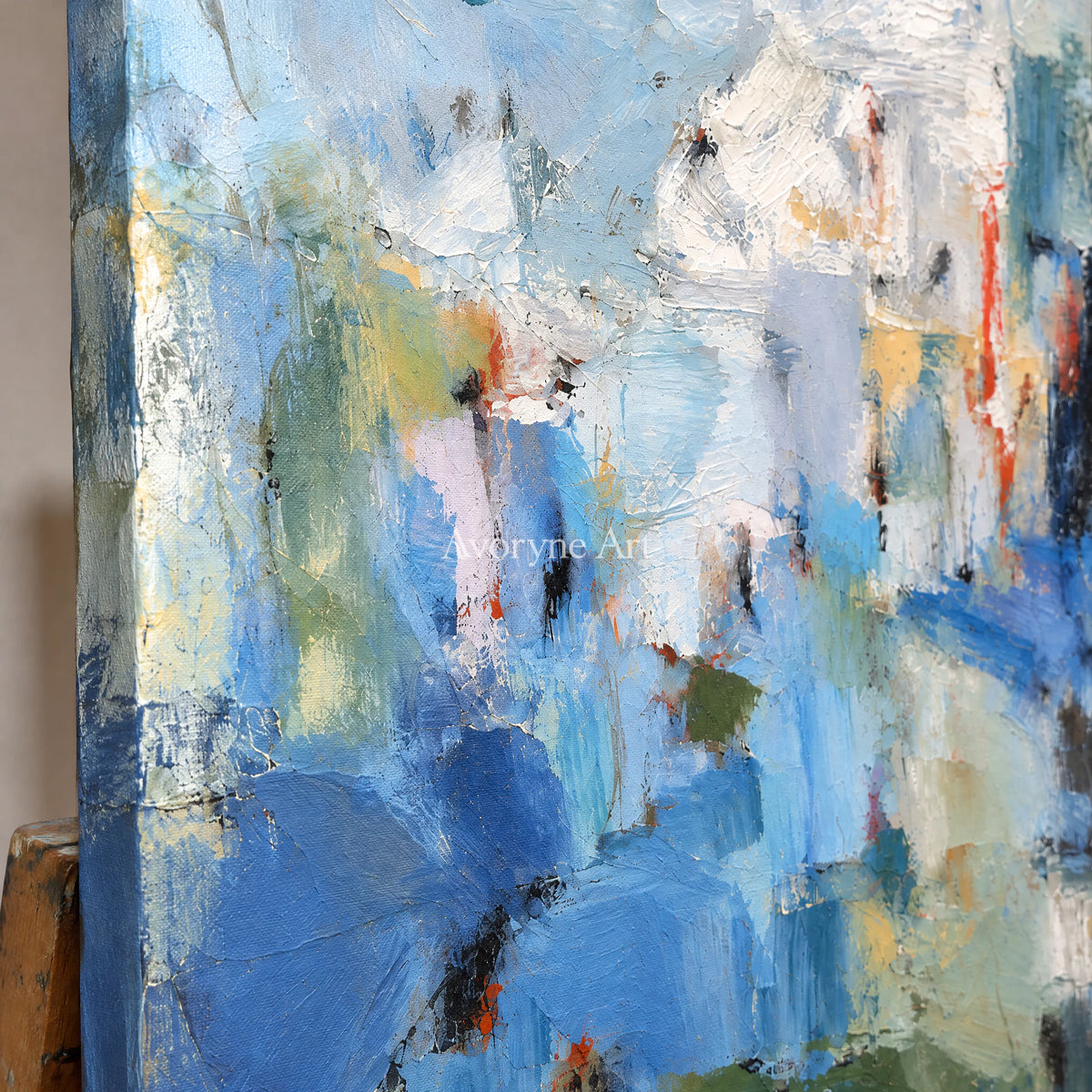 Blue Palimpsest: Blue Textured Abstract Wall Art — detail easel