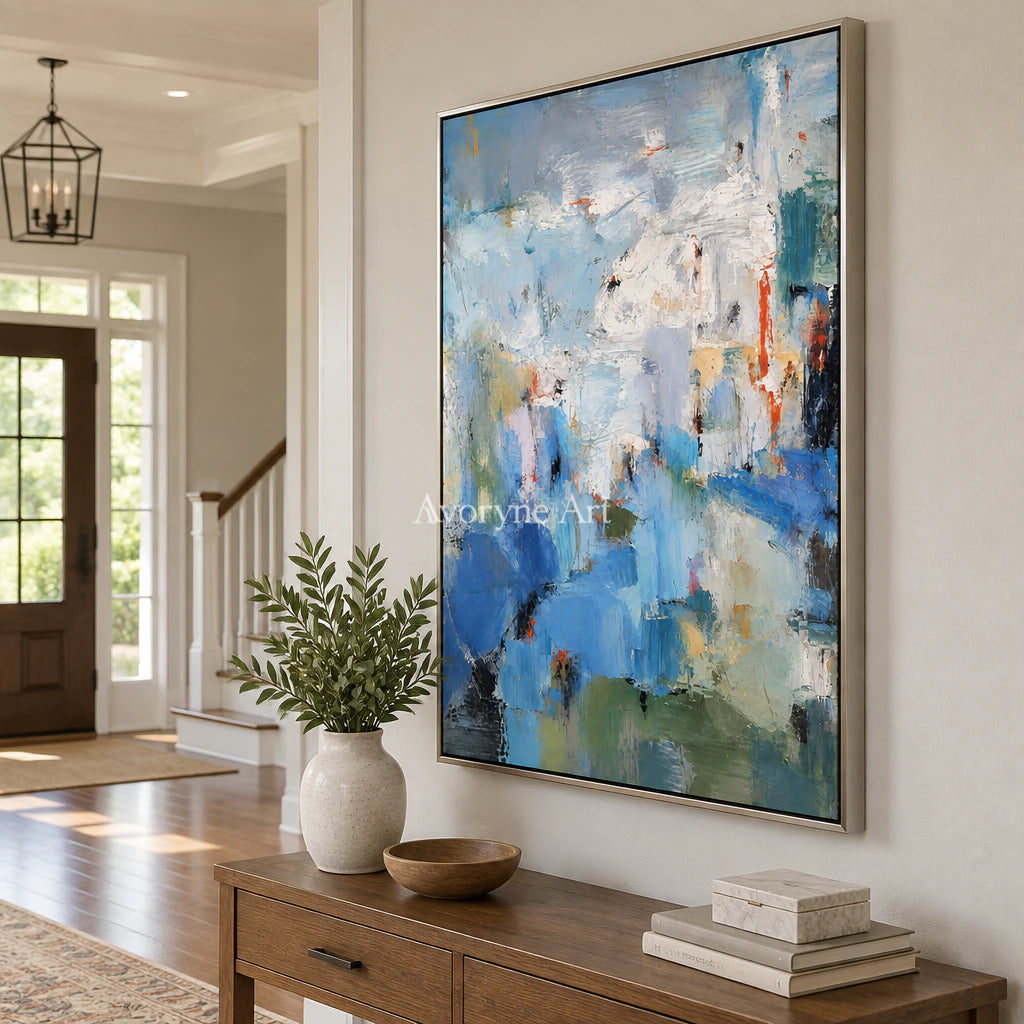 Blue Palimpsest: Blue Textured Abstract Wall Art — entry silver
