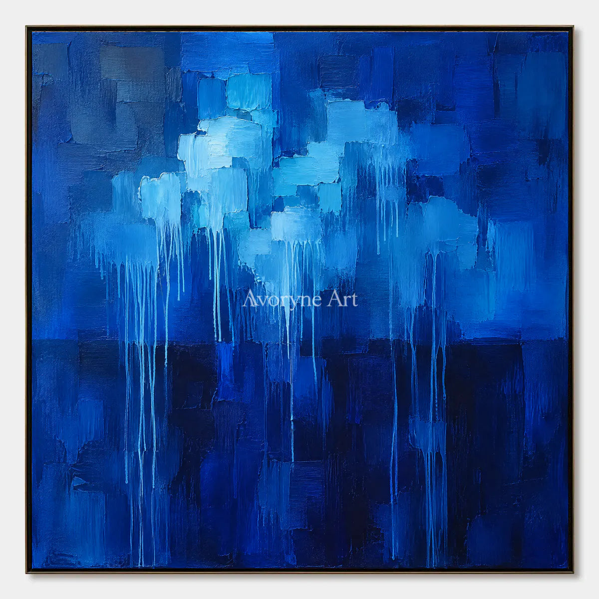 Cobalt Rain: Blue Textured Abstract Wall Art — primary