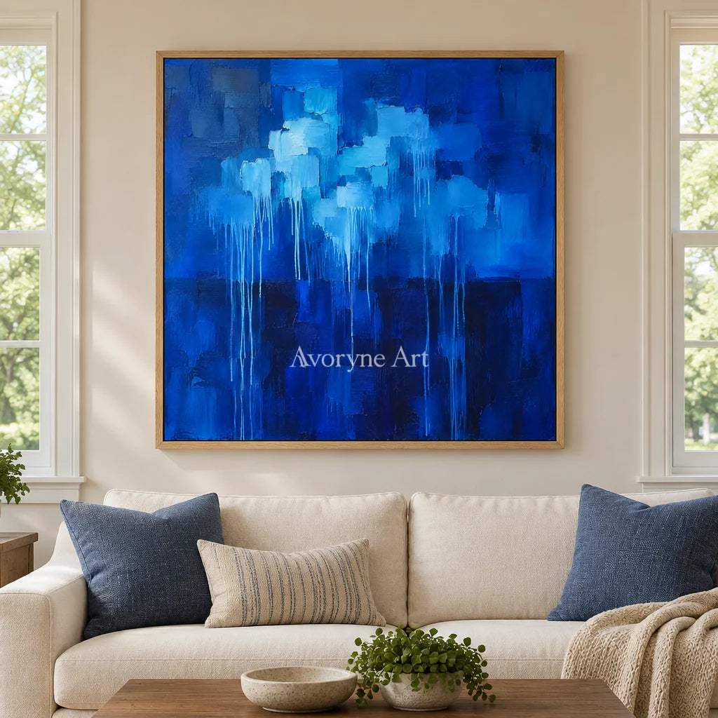 Cobalt Rain: Blue Textured Abstract Wall Art — villa wood