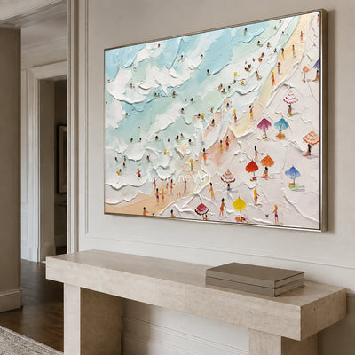 Summer Inlets: Blue Textured Beach and Umbrella Wall Art — entry silver