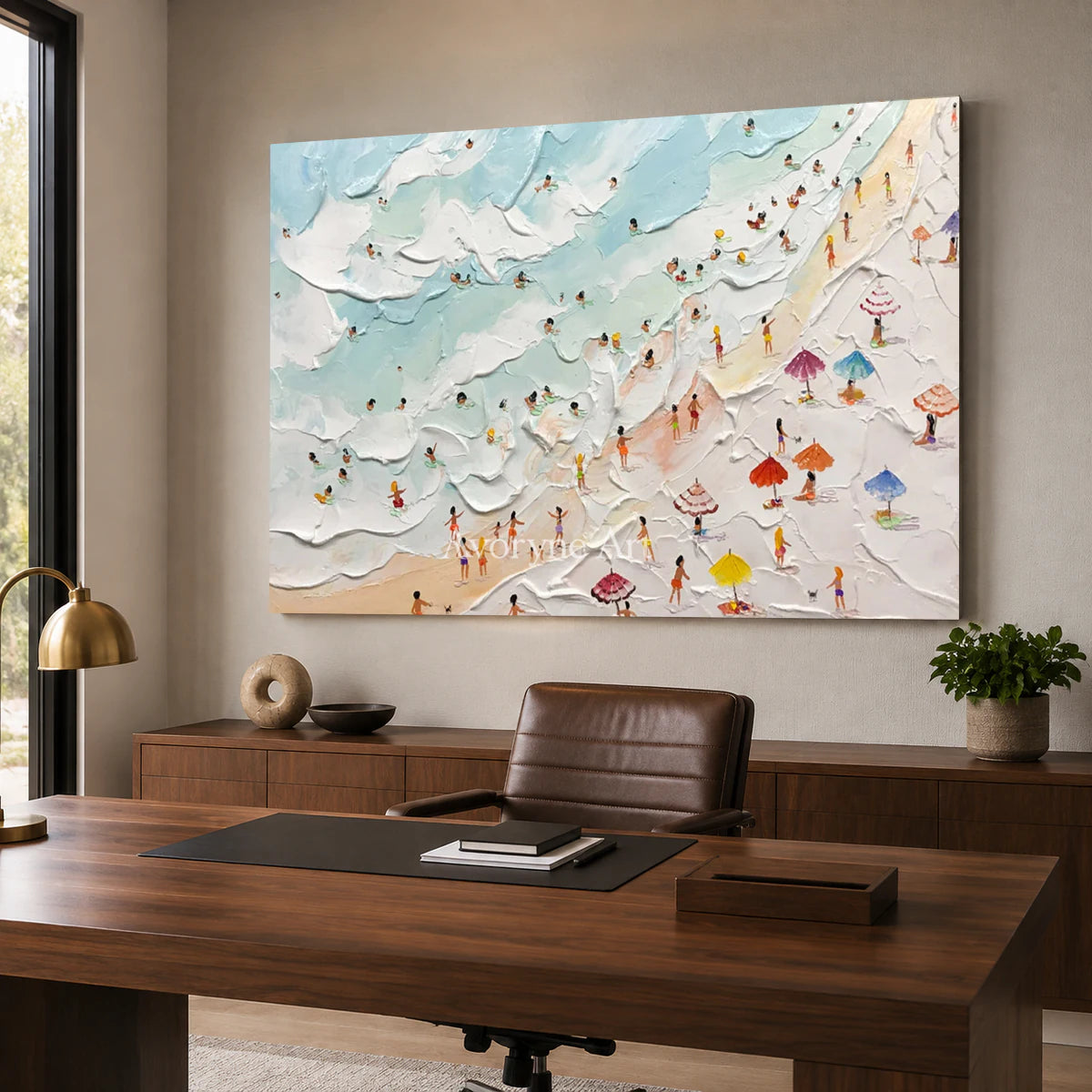 Summer Inlets: Blue Textured Beach and Umbrella Wall Art — office frameless
