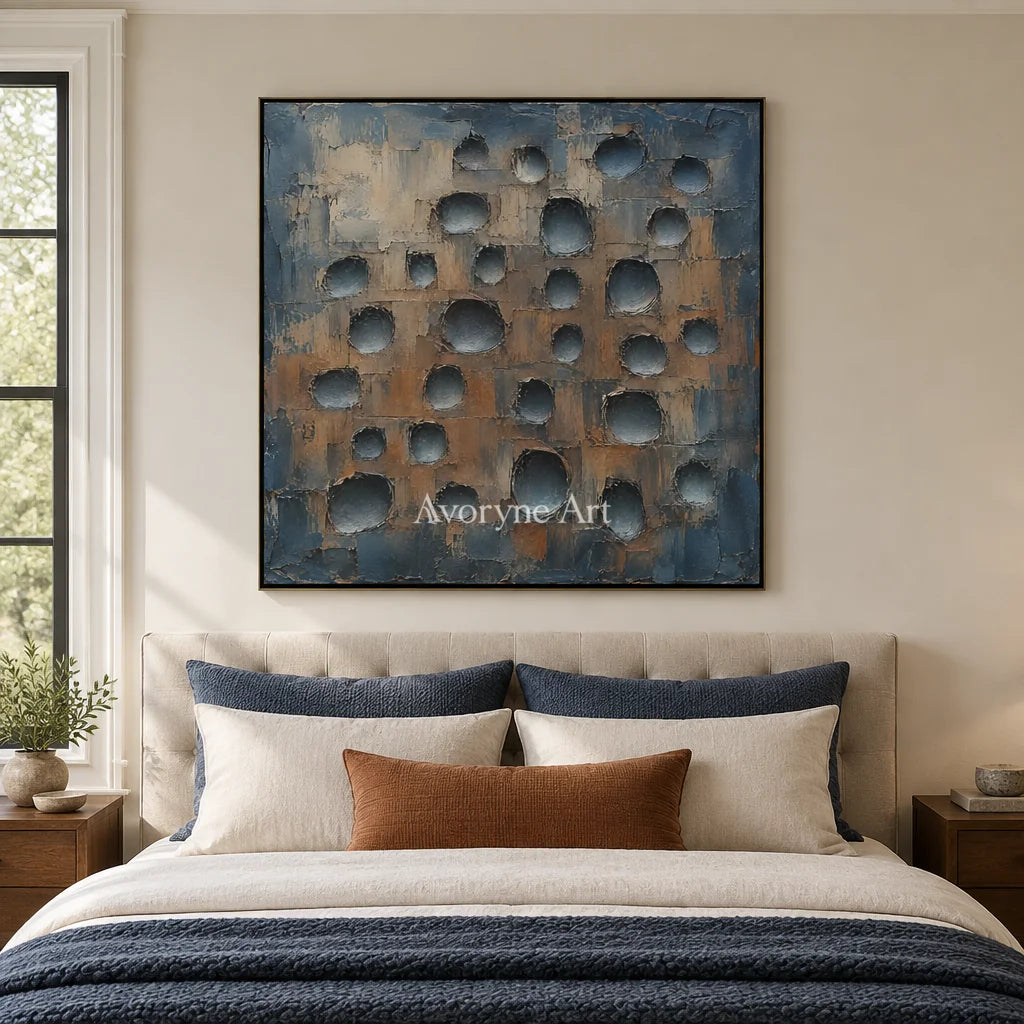 Bluehollow: Blue Textured Grid Wall Art — bedroom black