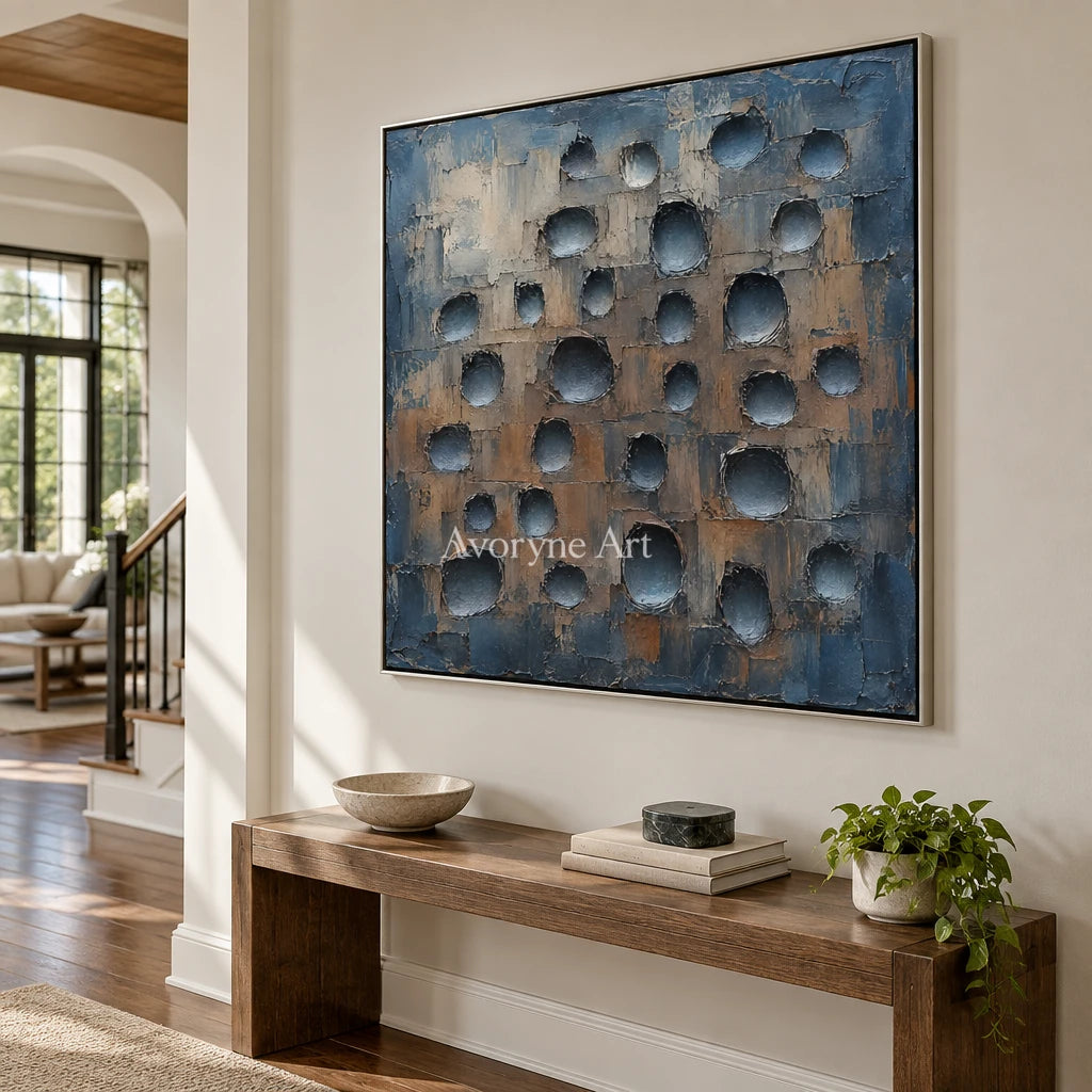 Bluehollow: Blue Textured Grid Wall Art — entry silver