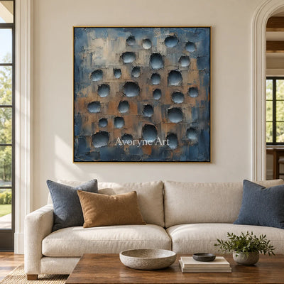 Bluehollow: Blue Textured Grid Wall Art — living gold