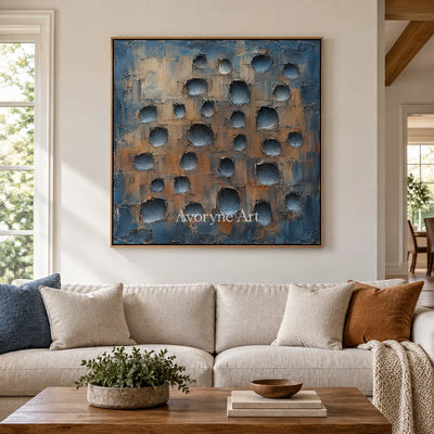 Bluehollow: Blue Textured Grid Wall Art — villa wood