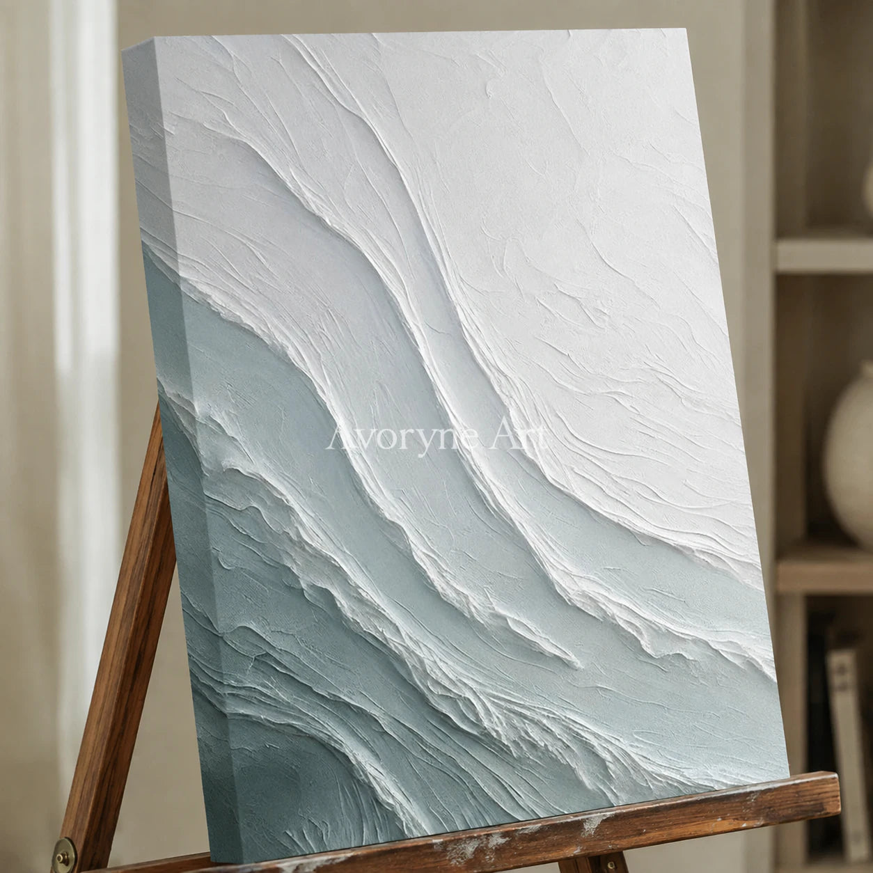 Tidal Veil: Blue Textured Ocean Abstract Wall Art - detail