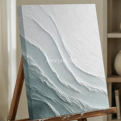 Tidal Veil: Blue Textured Ocean Abstract Wall Art - detail