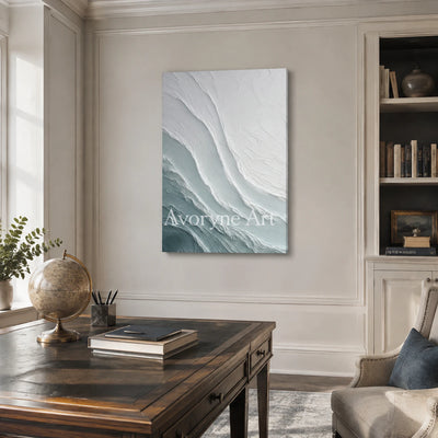 Tidal Veil: Blue Textured Ocean Abstract Wall Art - office frameless