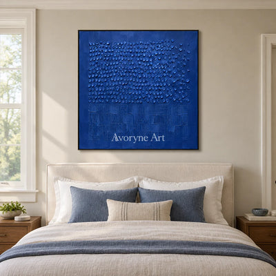 Cobalt Rhythm: Blue Textured Relief Wall Art — bedroom black