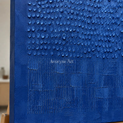 Cobalt Rhythm: Blue Textured Relief Wall Art — detail easel