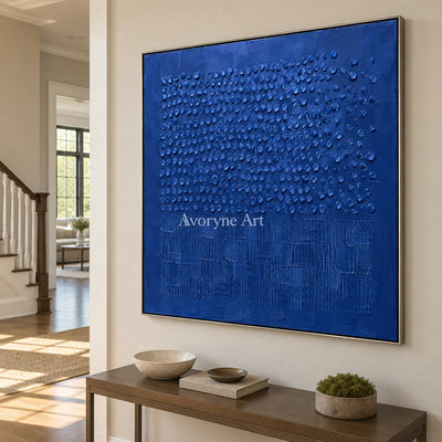 Cobalt Rhythm: Blue Textured Relief Wall Art — entry silver