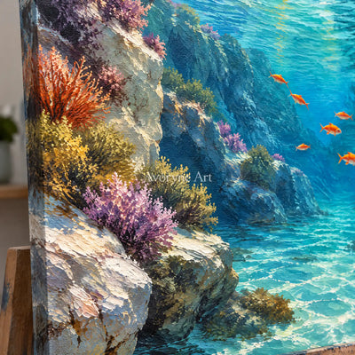 Coral Passage: Blue Underwater Landscape Art — detail easel
