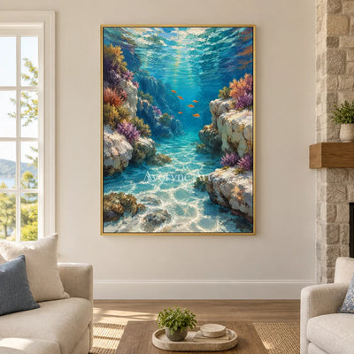 Coral Passage: Blue Underwater Landscape Art — living gold