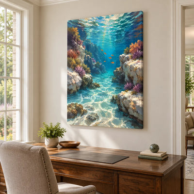Coral Passage: Blue Underwater Landscape Art — office frameless