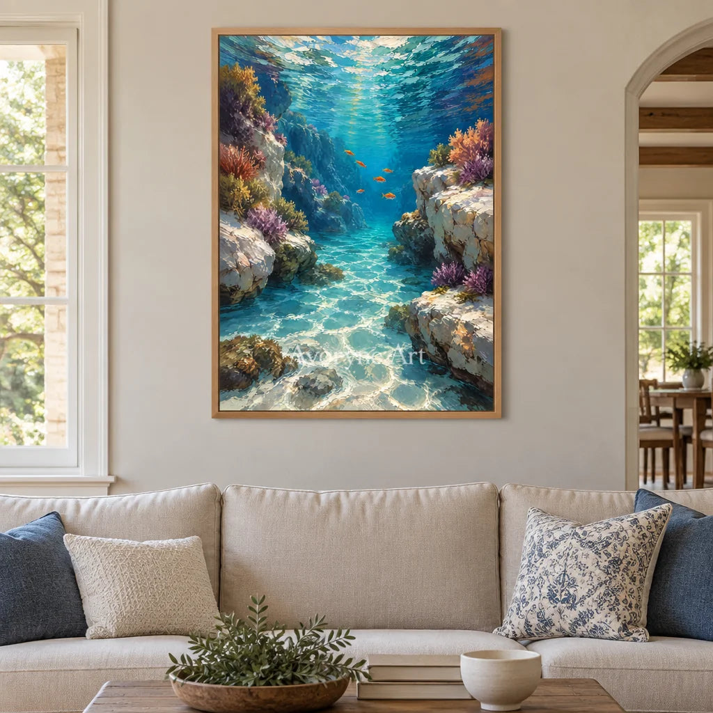 Coral Passage: Blue Underwater Landscape Art — villa wood