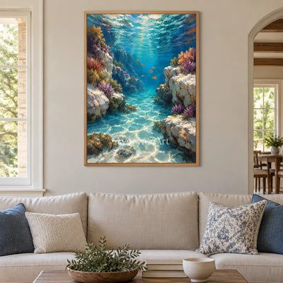 Coral Passage: Blue Underwater Landscape Art — villa wood