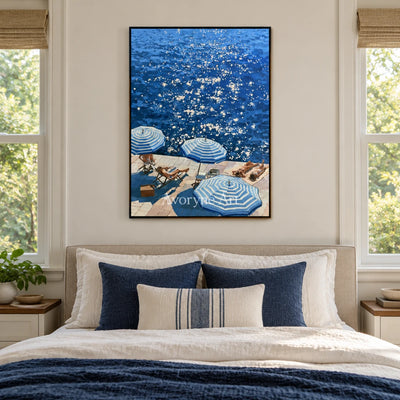 Ivory Amber Meadow: Blue Waterside Art — bedroom black