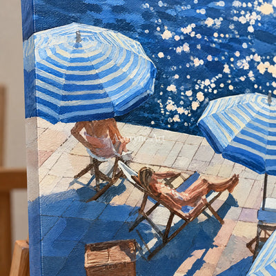 Ivory Amber Meadow: Blue Waterside Art — detail easel