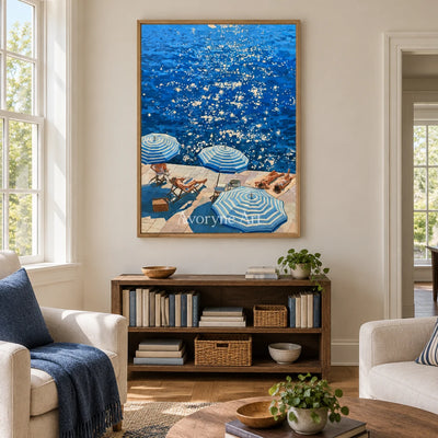 Ivory Amber Meadow: Blue Waterside Art — villa wood