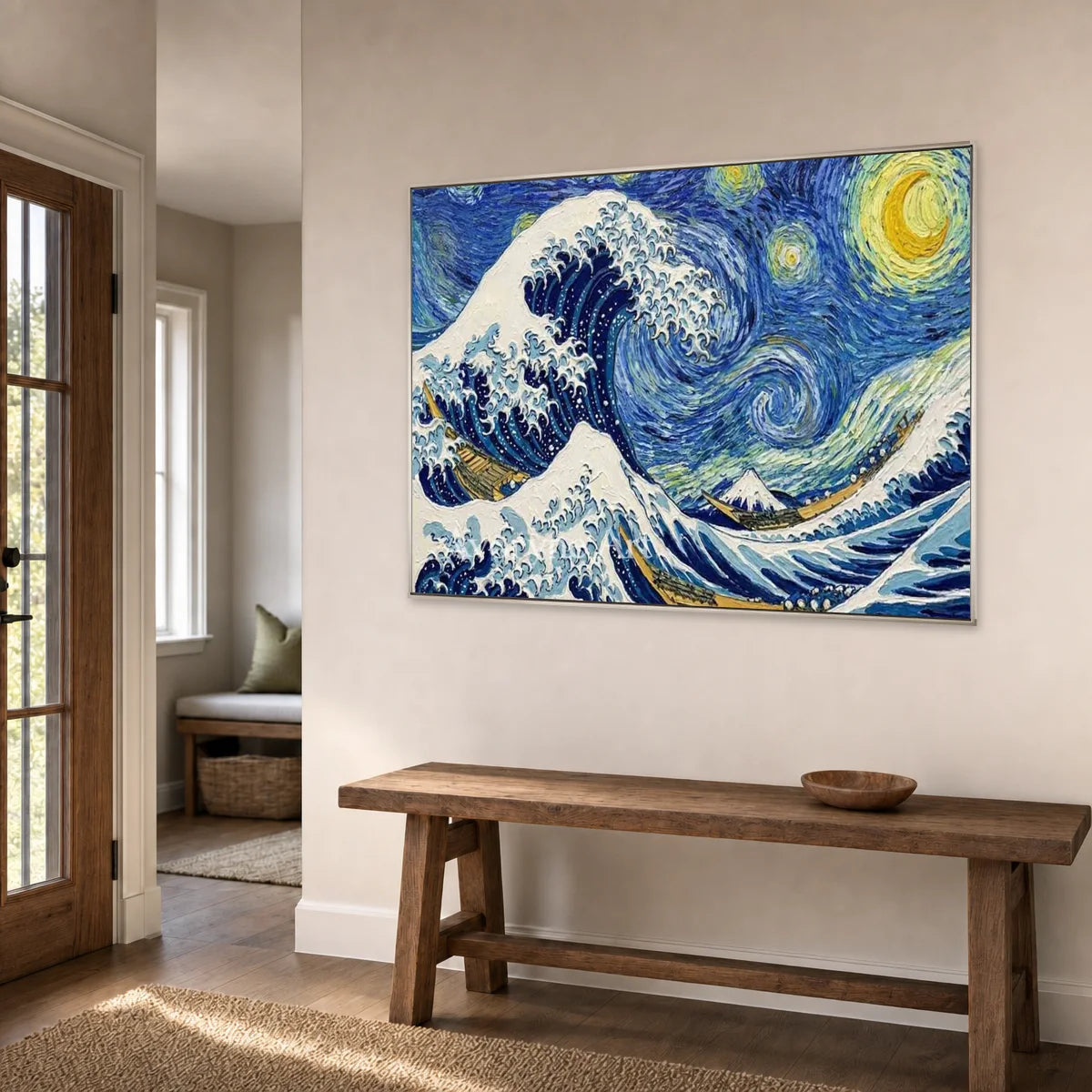 Midnight Breaker: Blue Wave and Starry Sky Wall Art — entry silver