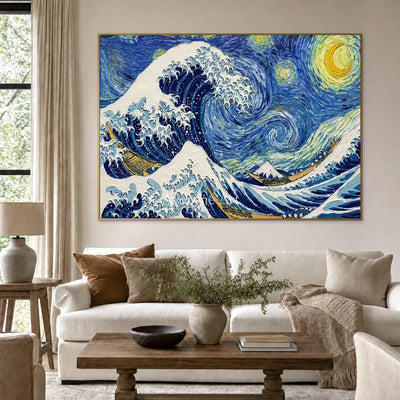 Midnight Breaker: Blue Wave and Starry Sky Wall Art — living gold