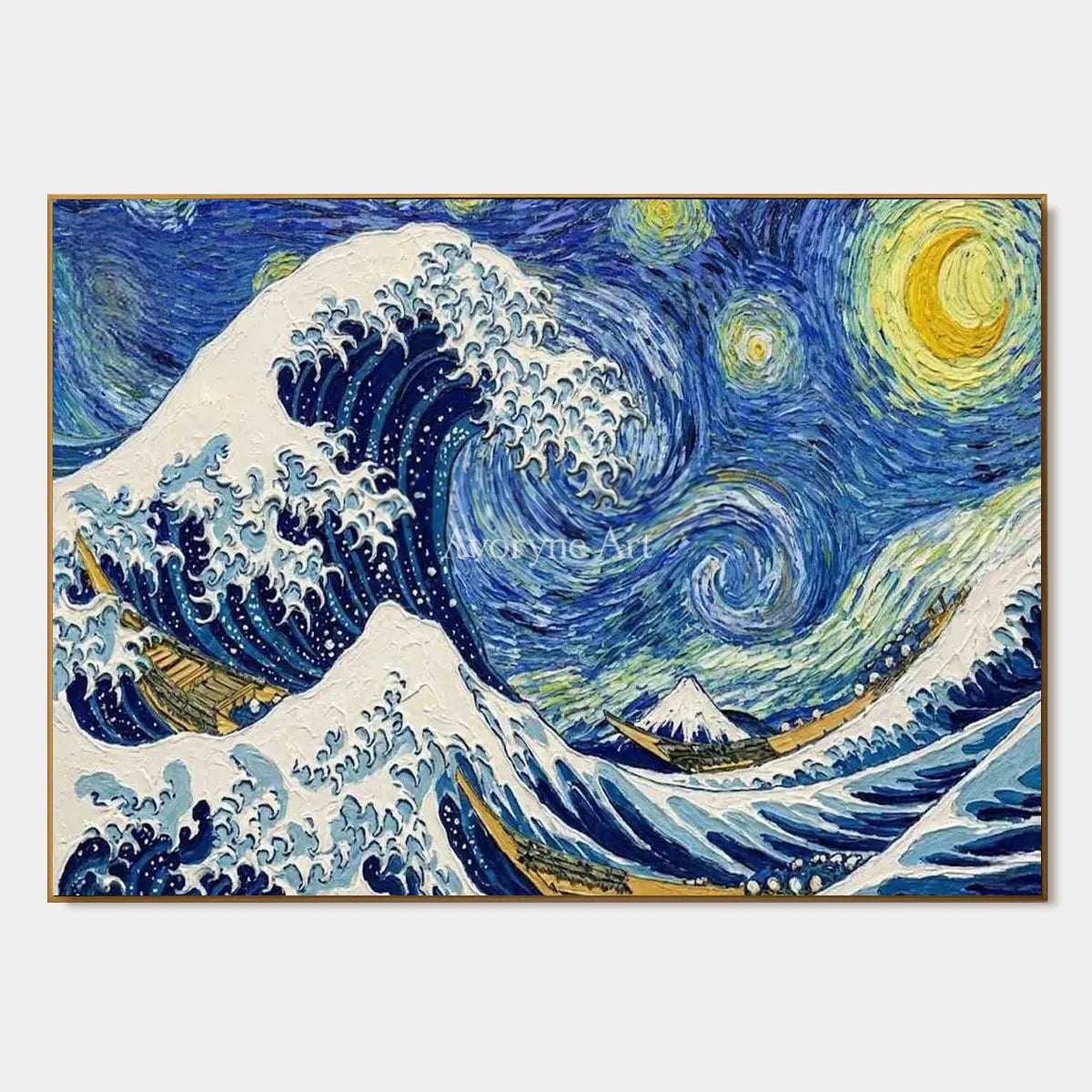 Midnight Breaker: Blue Wave and Starry Sky Wall Art — primary