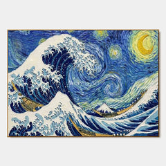 Midnight Breaker: Blue Wave and Starry Sky Wall Art — primary