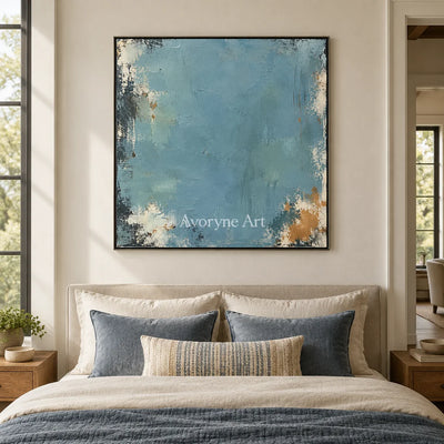 Blue Patina: Blue Weathered Abstract Wall Art — bedroom black