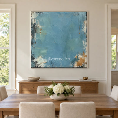 Blue Patina: Blue Weathered Abstract Wall Art — dining white