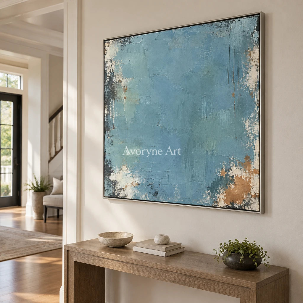 Blue Patina: Blue Weathered Abstract Wall Art — entry silver