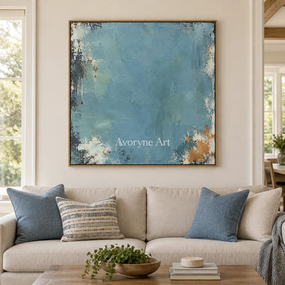 Blue Patina: Blue Weathered Abstract Wall Art — villa wood