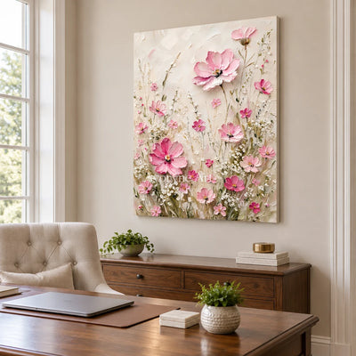 Aster Leaf: Blush Blossom Relief — office frameless