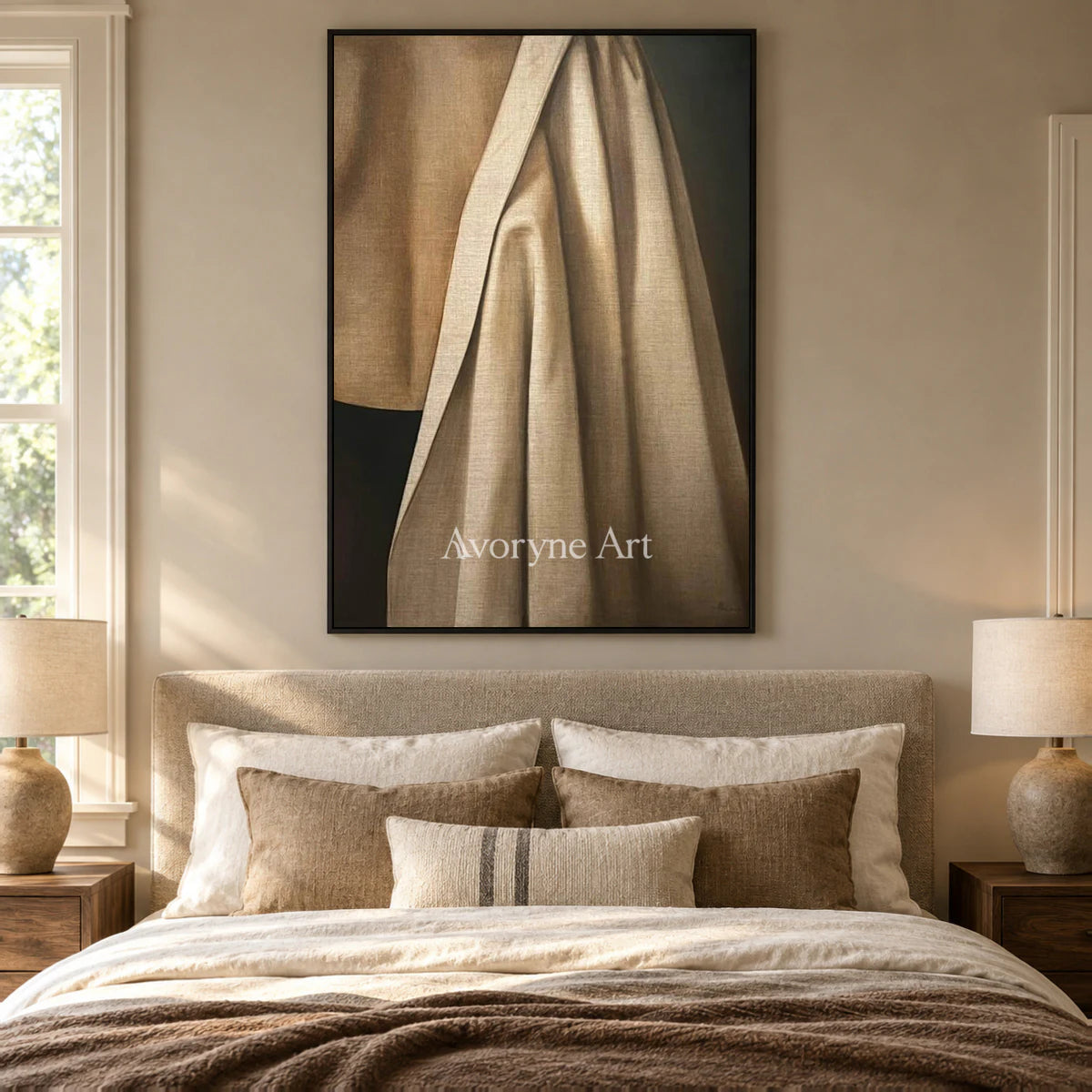 A Fold of Afternoon: Brown Draped Fabric Still Life Wall Art — bedroom black