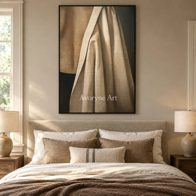 A Fold of Afternoon: Brown Draped Fabric Still Life Wall Art — bedroom black