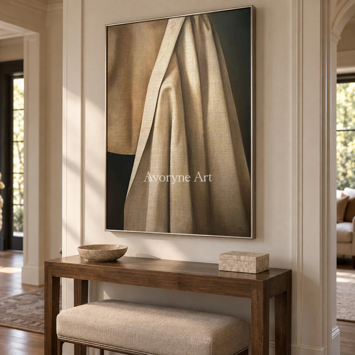 A Fold of Afternoon: Brown Draped Fabric Still Life Wall Art — entry silver