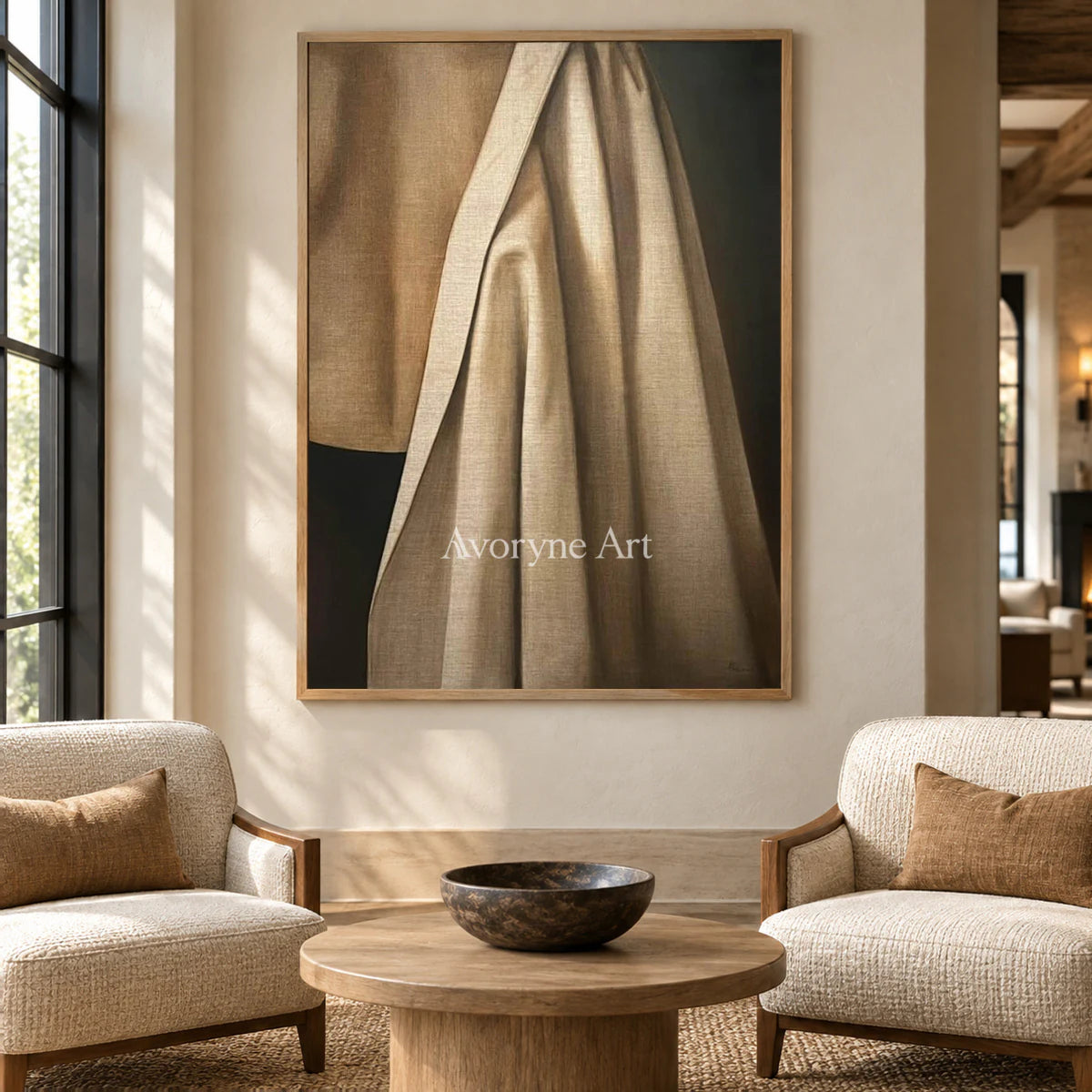 A Fold of Afternoon: Brown Draped Fabric Still Life Wall Art — hotel wood