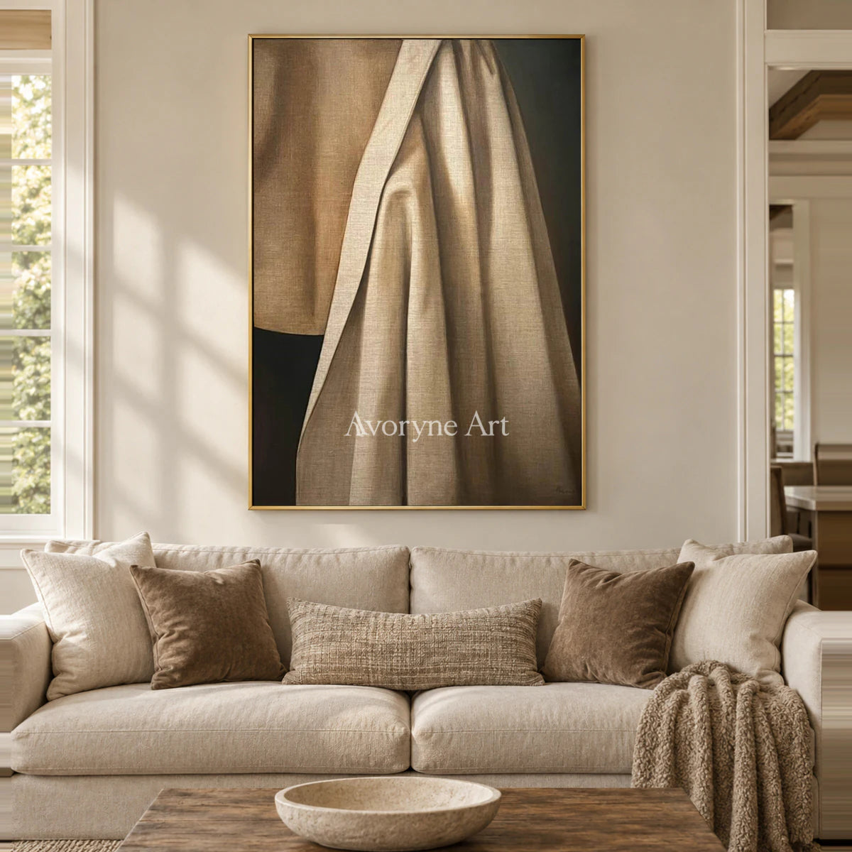 A Fold of Afternoon: Brown Draped Fabric Still Life Wall Art — living gold