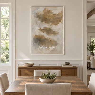 Earthen Drift: Brown Gestural Texture Art — dining white