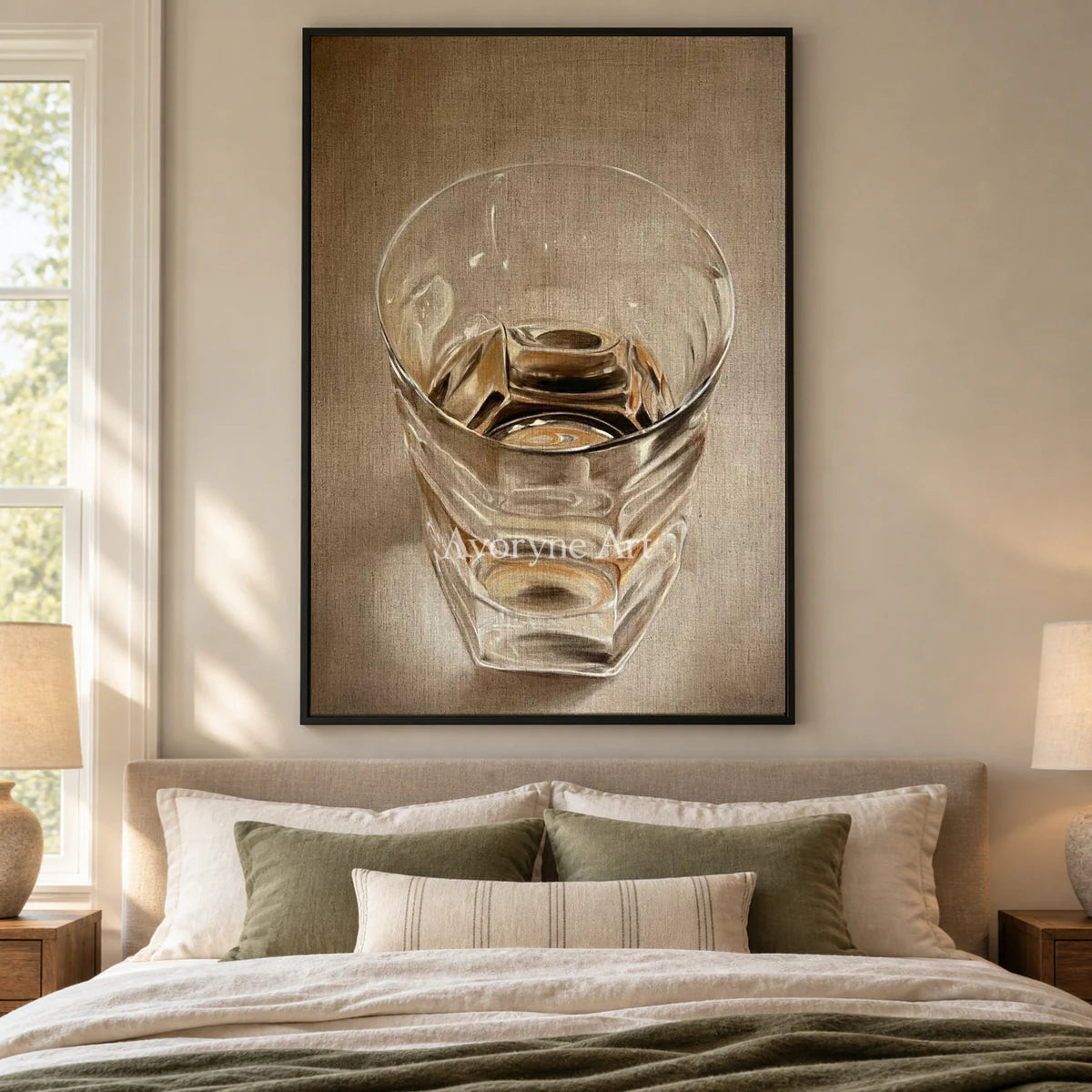 Light in a Tumbler: Brown Glass Tumbler Still Life Wall Art — bedroom black
