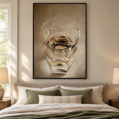 Light in a Tumbler: Brown Glass Tumbler Still Life Wall Art — bedroom black