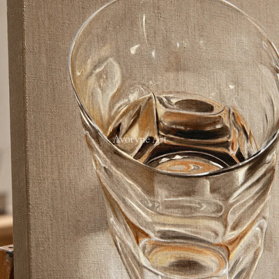 Light in a Tumbler: Brown Glass Tumbler Still Life Wall Art — detail easel