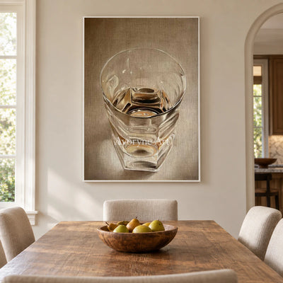 Light in a Tumbler: Brown Glass Tumbler Still Life Wall Art — dining white