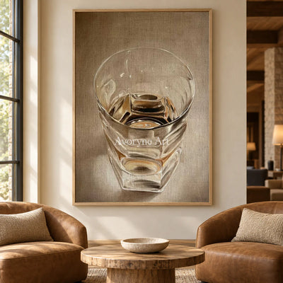 Light in a Tumbler: Brown Glass Tumbler Still Life Wall Art — hotel wood