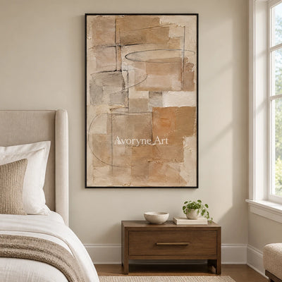 Clay Palimpsest: Brown Layered Abstract Art — bedroom black